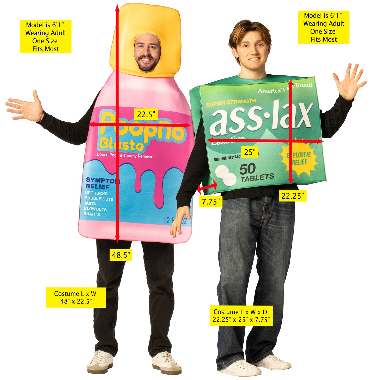 Laxative Package & Poop No Blasto Pink Tummy Relief Couple Costume, One Size Fits Most Adults