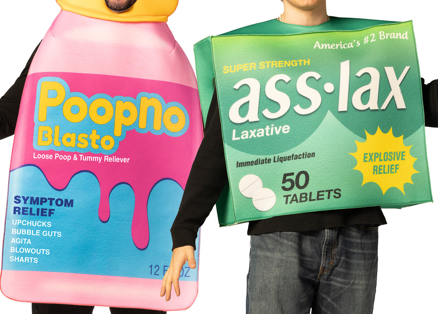 Laxative Package & Poop No Blasto Pink Tummy Relief Couple Costume, One Size Fits Most Adults