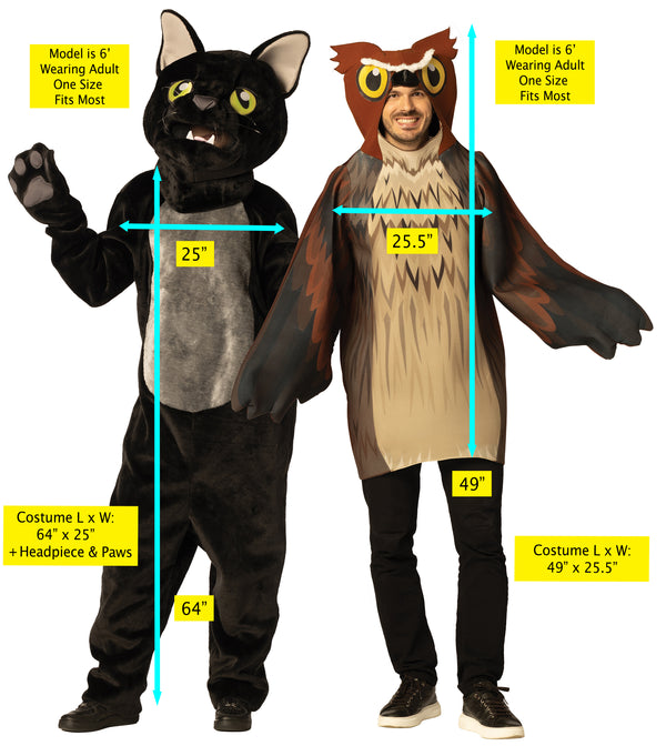 Owl & Black Cat Couple Costume, One Size Fits Most Adults