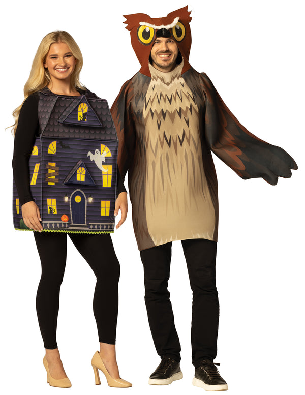 Owl & Haunted House Couple Costume, One Size Fits Most Adults