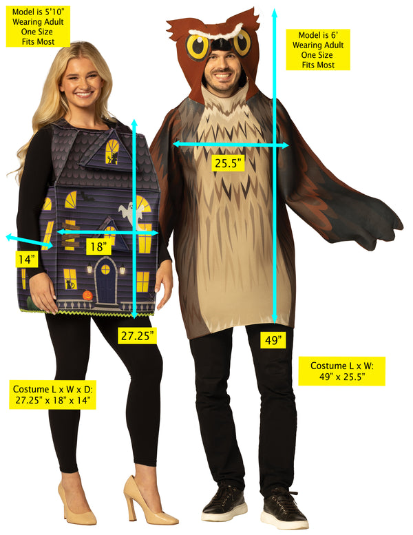 Owl & Haunted House Couple Costume, One Size Fits Most Adults