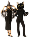 Witch Hat & Cape, Black & Black Cat Mask Headpiece with Paws Couple Costume, One Size Fits Most Adults