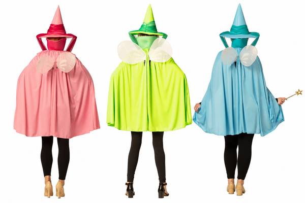 Fairy Godmother Hat, Cape, Wings & Wand, Blue, Green, & Pink Group Costume, One Size Fits Most Adults