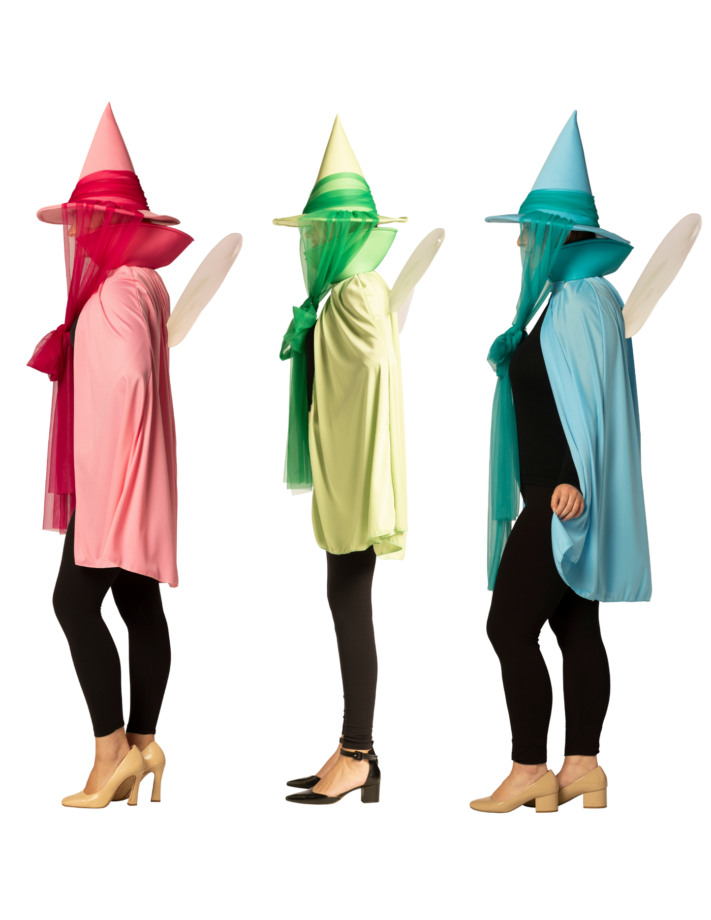 Fairy Godmother Hat, Cape, Wings & Wand, Blue, Green, & Pink Group Costume, One Size Fits Most Adults
