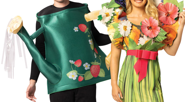 Floral Bouquet Dress & Flower Watering Can Couple Costume, Women's Size 6-10 & One Size Fits Most Adults