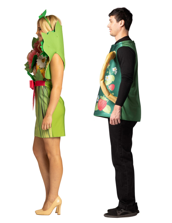Floral Bouquet Dress & Flower Watering Can Couple Costume, Women's Size 6-10 & One Size Fits Most Adults