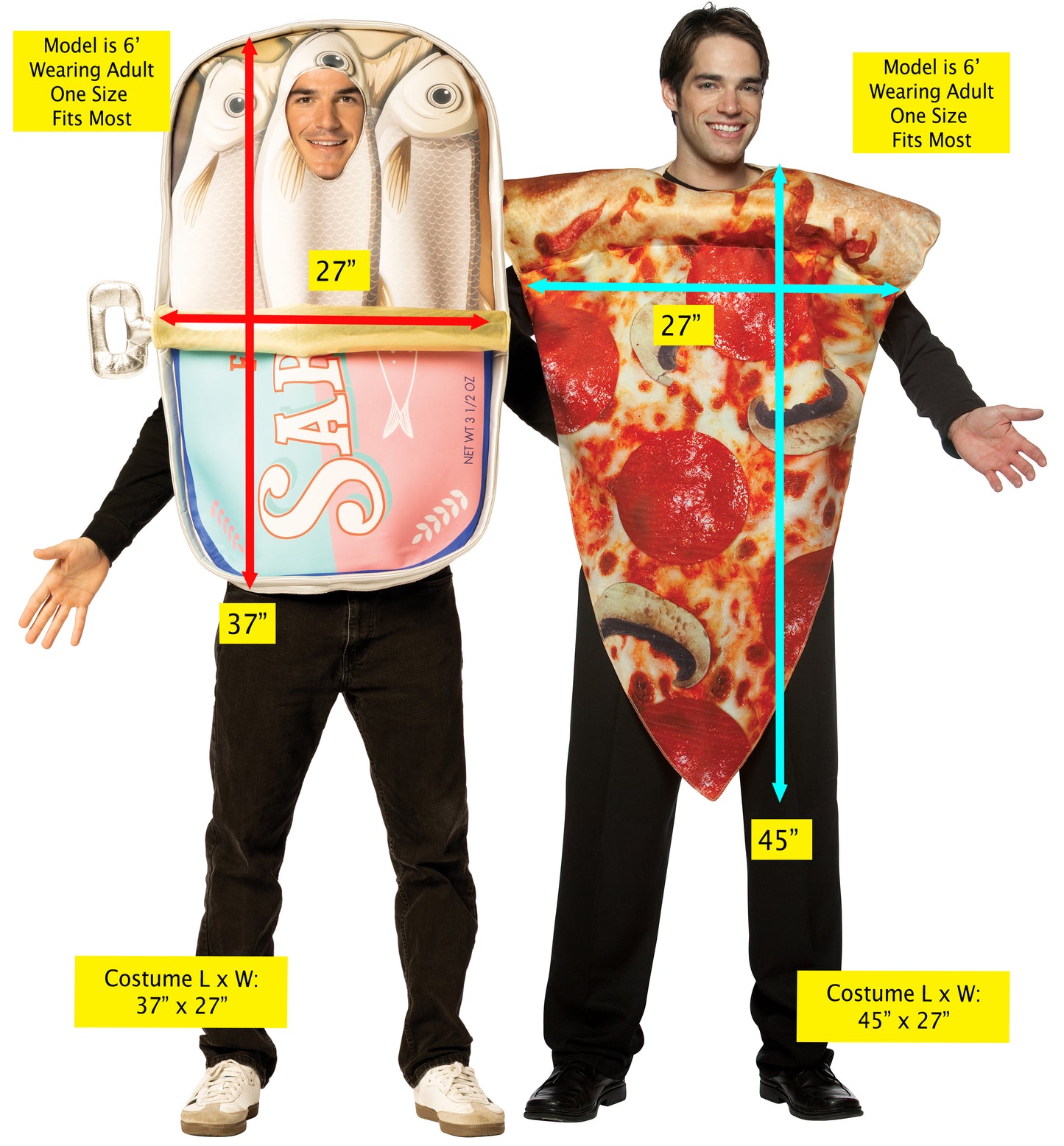 Sardines Can & Pizza Slice Couple Costume, One Size Fits Most Adults