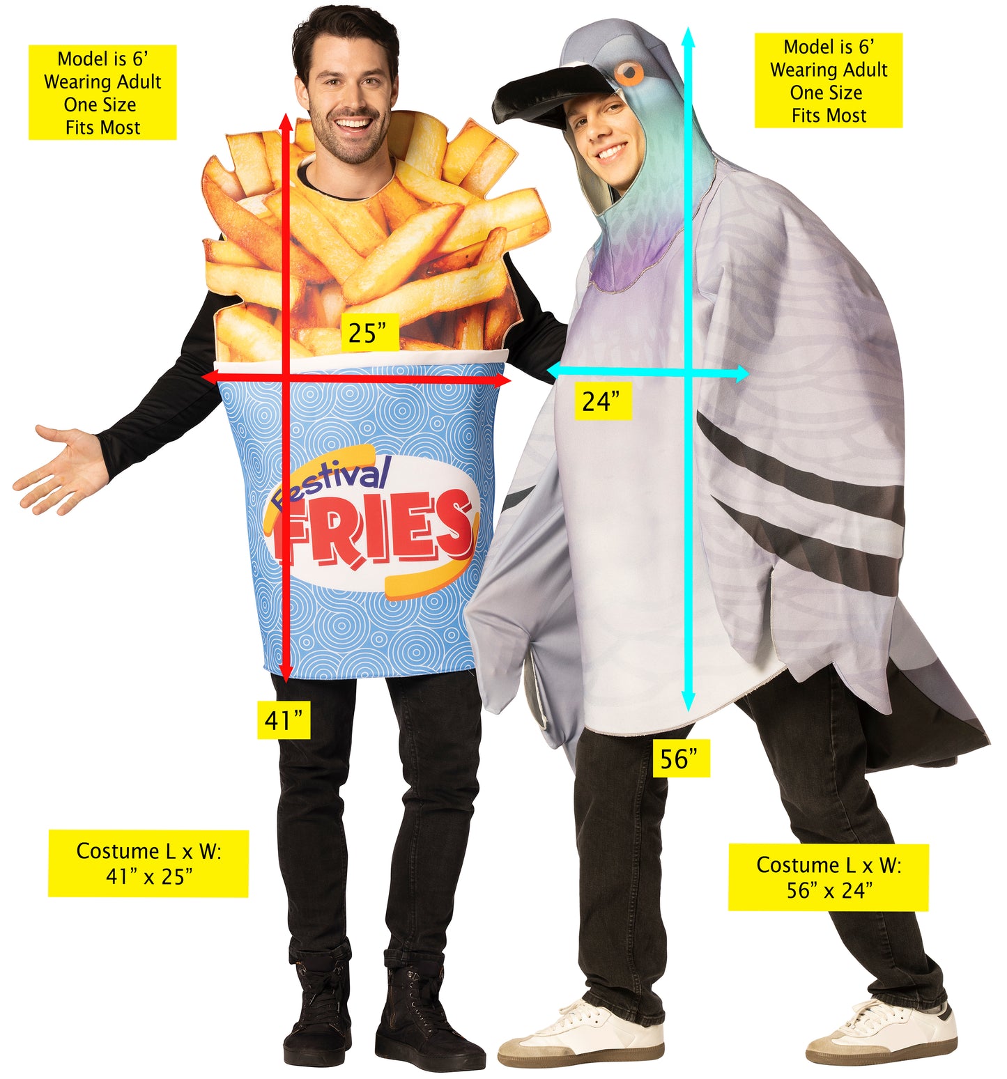 Pigeon & Festival Fries Bucket Couple Costume, One Size Fits Most Adults