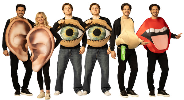 Pair of Ears Couple, 2 Blinking Eyes, Nose w. Green Booger, & Big Lick Lips & Tongue Group Costume, One Size