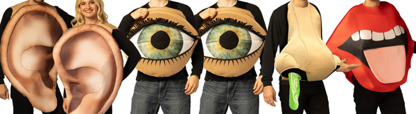 Pair of Ears Couple, 2 Blinking Eyes, Nose w. Green Booger, & Big Lick Lips & Tongue Group Costume, One Size