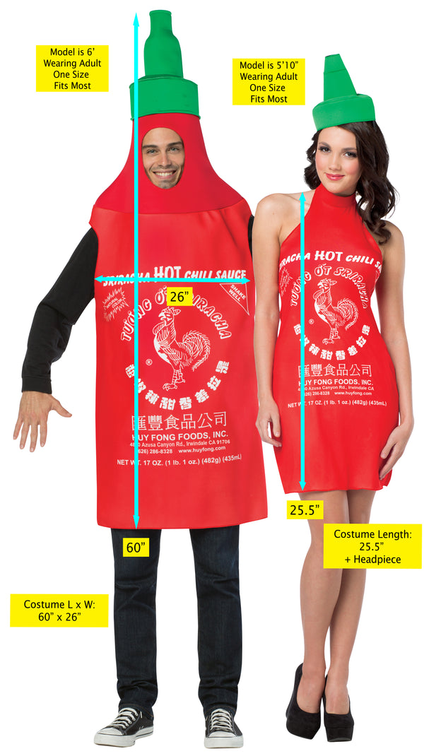 Sriracha Tunic & Sriracha Dress Couple Costume,  One Size Fits Most Adults & Women's Size 4-8