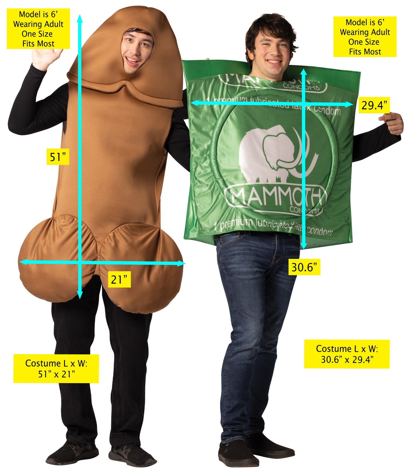 Mammoth Condom & Brown Penis Couple Costume, One Size Fits Most Adults