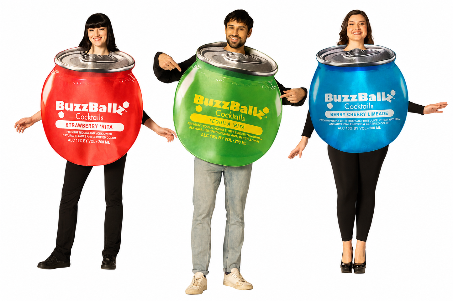 BuzzBallz Strawberry 'Rita, Tequila 'Rita & Berry Cherry Limeade Group Costume, Adult One Size