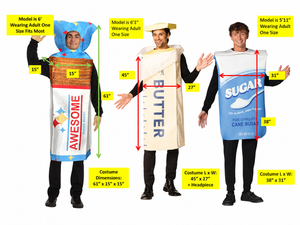 Loaf of Bread, Stick of Butter & Sugar Package Group Halloween Costume, Adult One Size