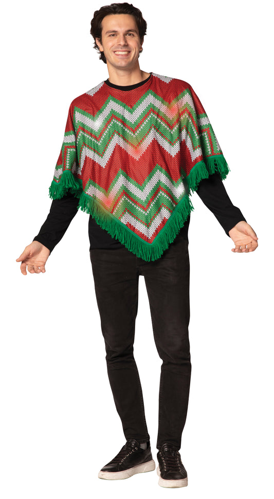 Light Up Poncho-Zig Zag Red/Green, Adult One Size