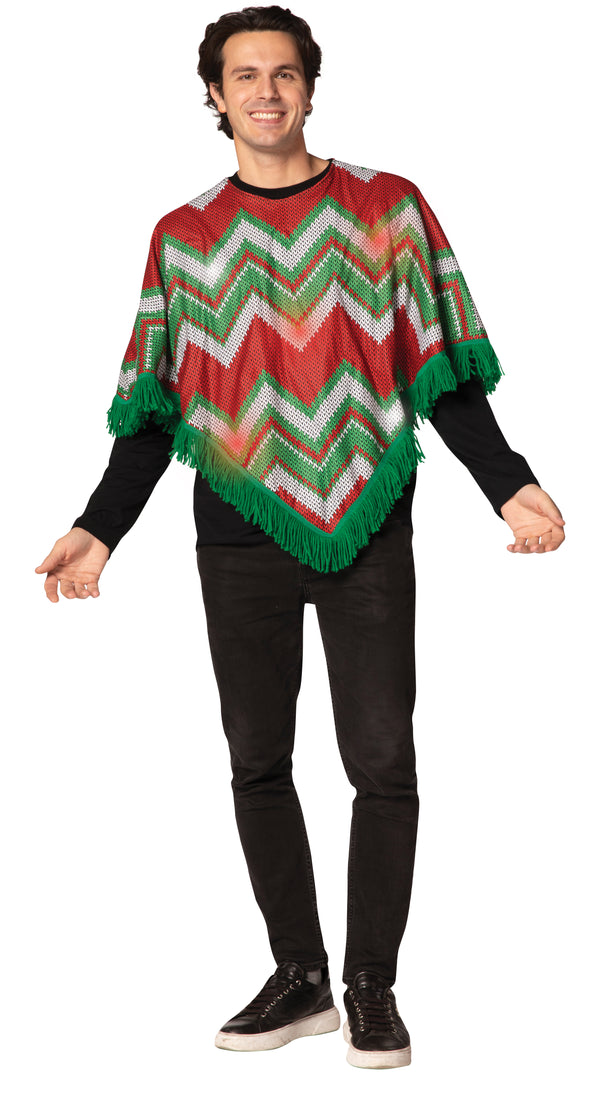 Light Up Poncho-Zig Zag Red/Green, Adult One Size