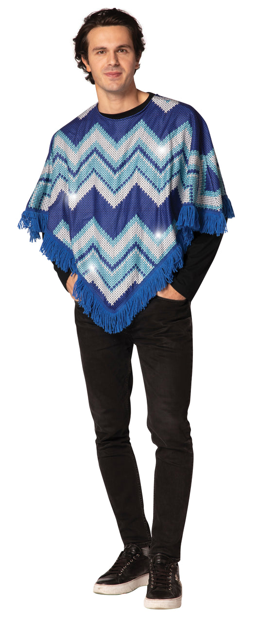 Light Up Poncho-Zig Zag Black/White, Adult One Size