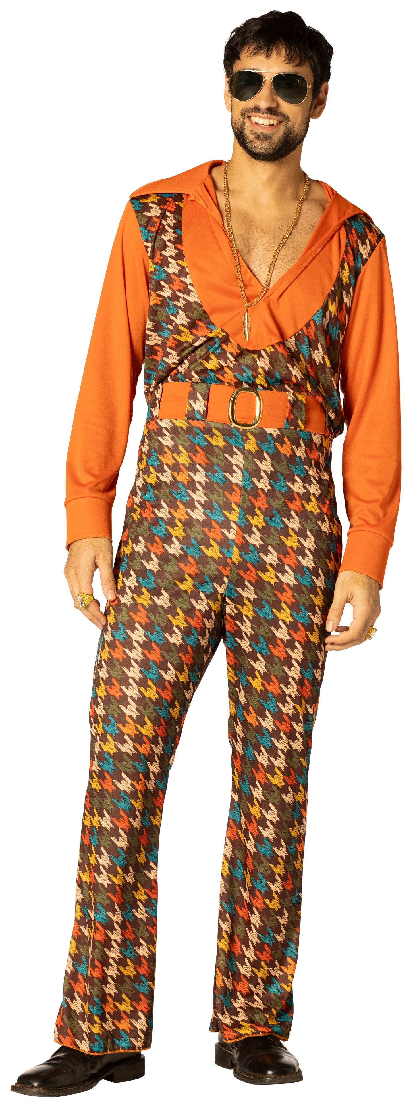 Swaggertown Pantsuit Orange & Teal Houndstooth Costume, Men's Various Sizes