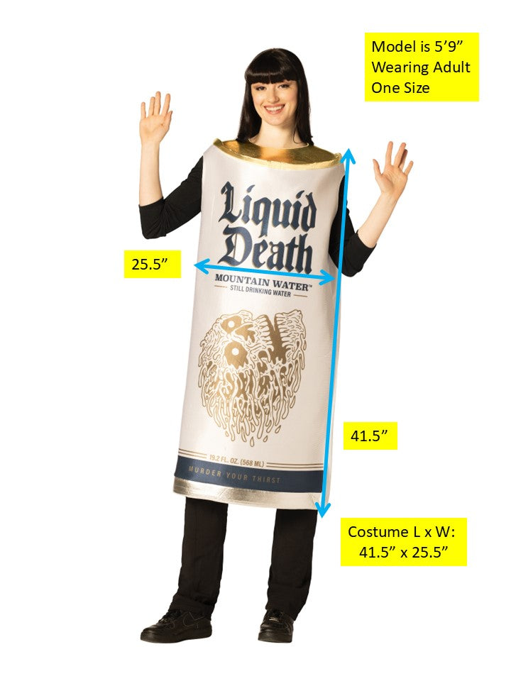 Liquid Death Still Mountain Water Costume, White, Adult One Size