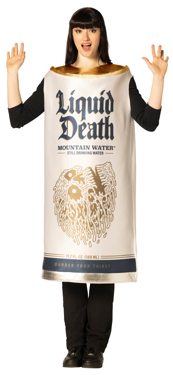 Liquid Death Still Mountain Water Costume, White, Adult One Size