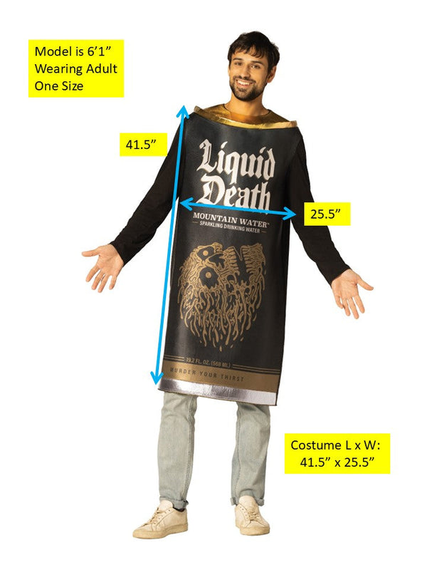 Liquid Death Sparkling Mountain Water Costume, Black, Adult One Size