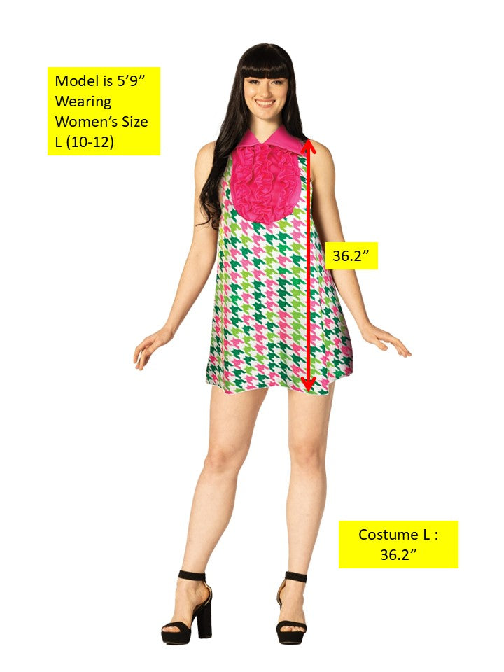 Swaggertown Dress Pink & Green Houndstooth Costume, Women's Various Sizes