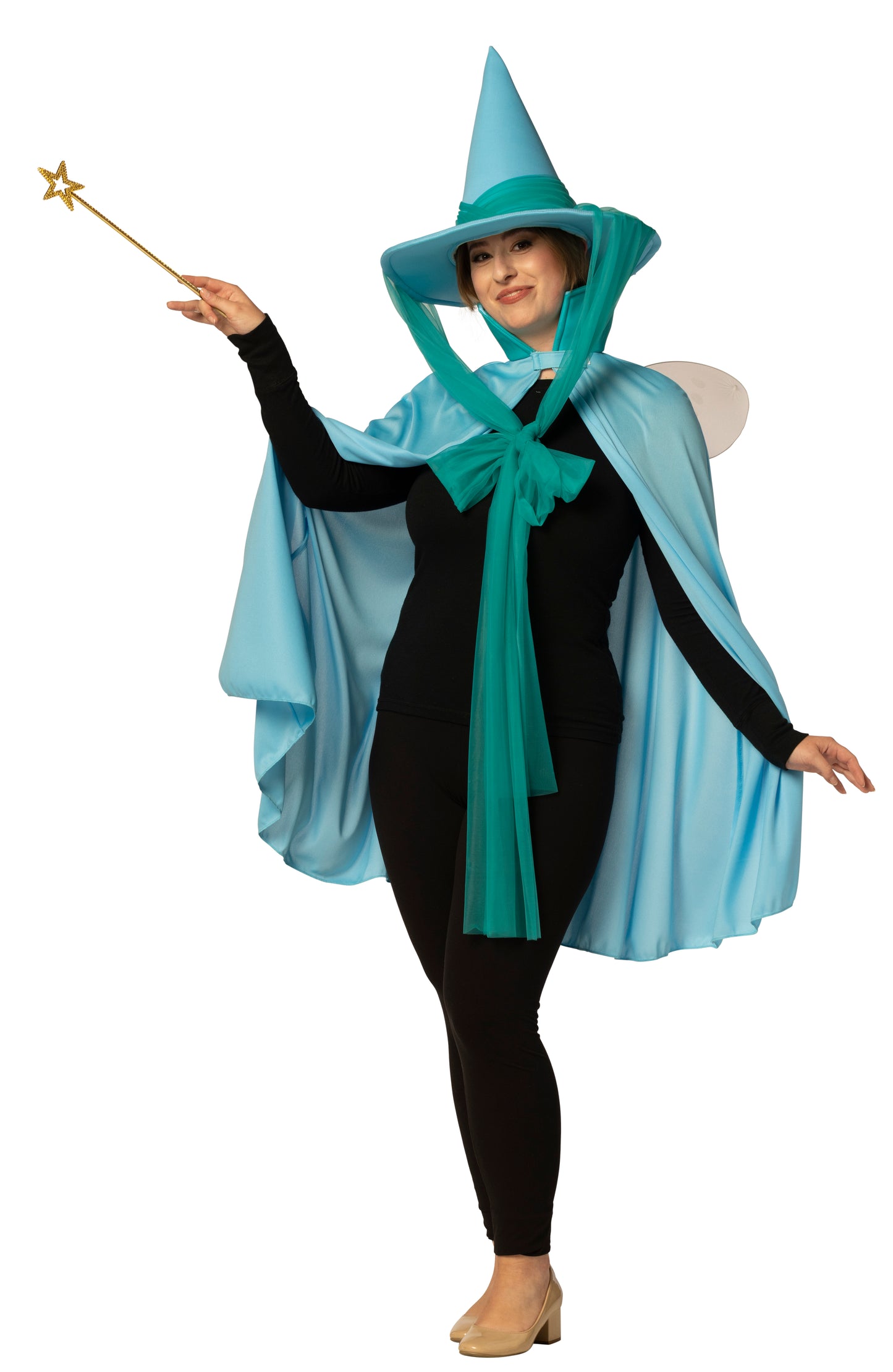 Fairy Godmother Hat, Cape, Wings & Wand, Blue Costume, One Size Fits Most