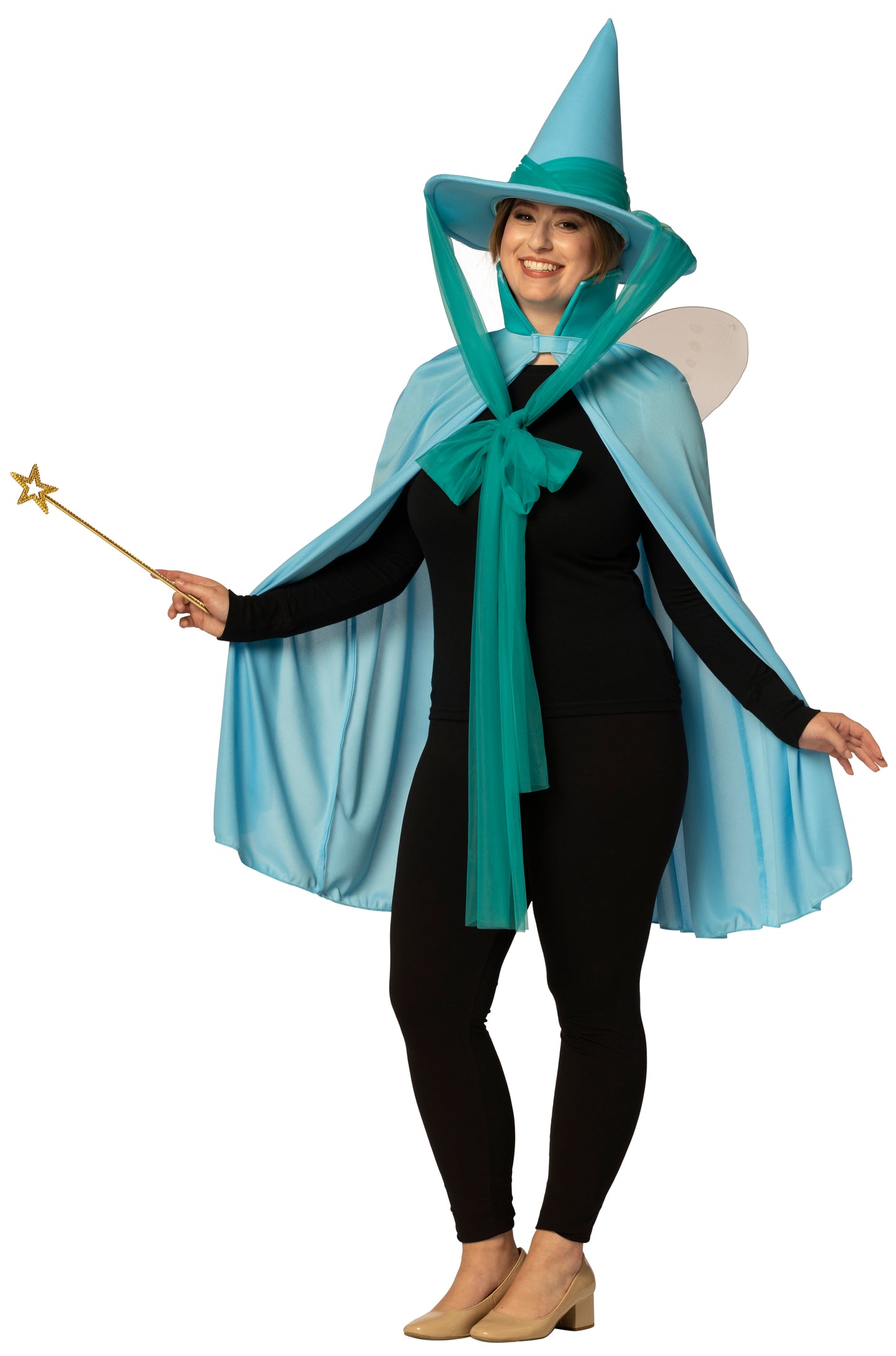 Fairy Godmother Hat, Cape, Wings & Wand, Blue Costume, One Size Fits Most