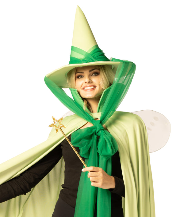 Fairy Godmother Hat, Cape, Wings & Wand, Green Costume, One Size Fits Most