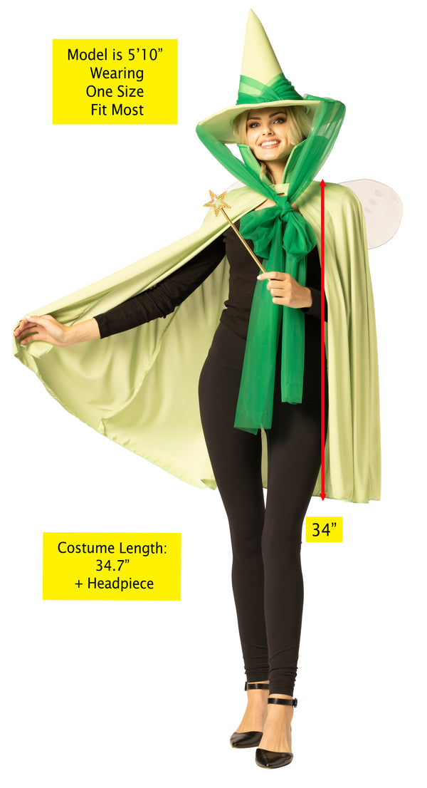 Fairy Godmother Hat, Cape, Wings & Wand, Green Costume, One Size Fits Most