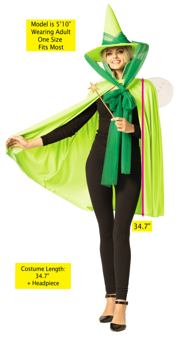 Fairy Godmother Hat, Cape, Wings & Wand, Green Costume, One Size Fits Most