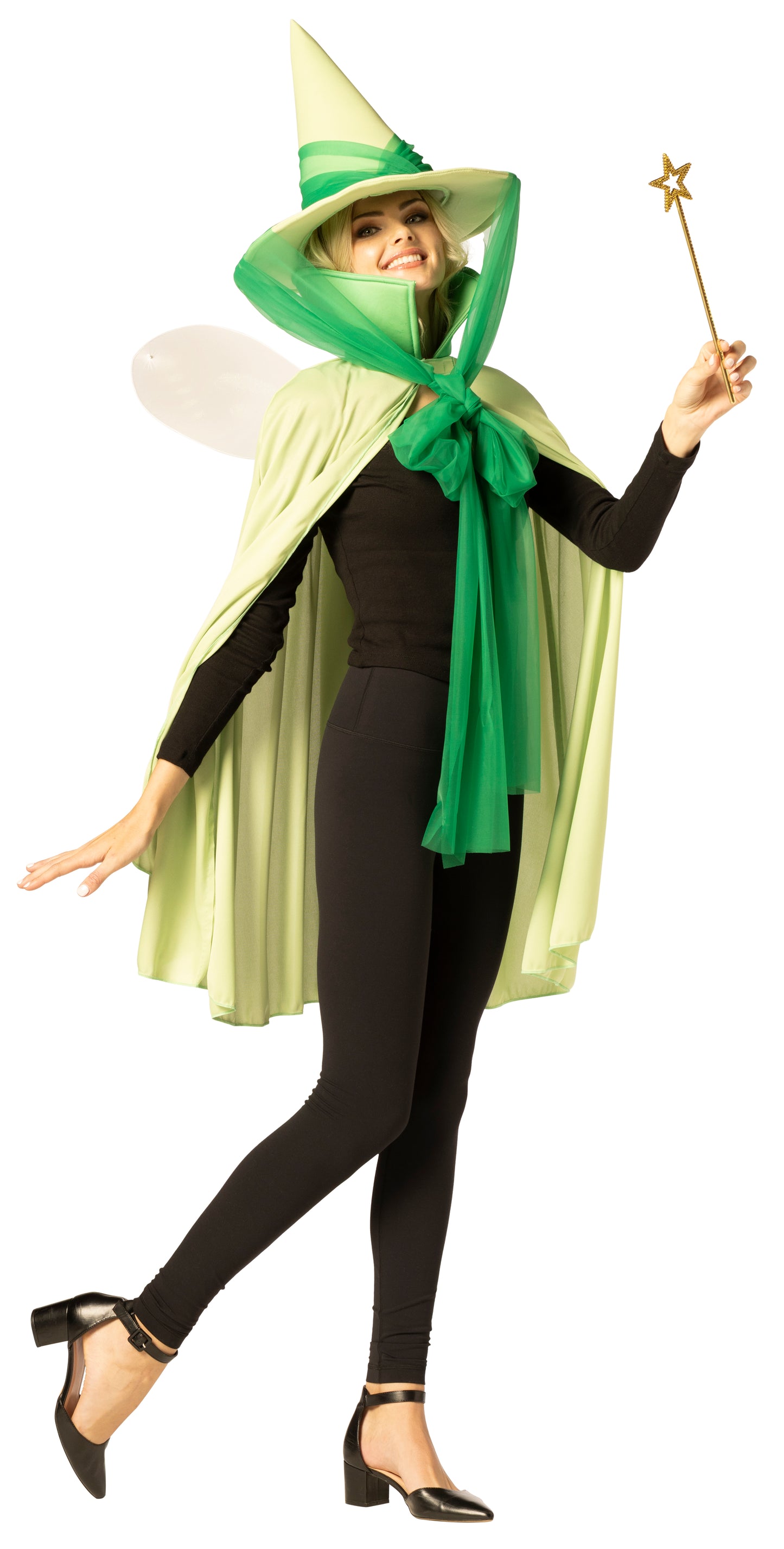 Fairy Godmother Hat, Cape, Wings & Wand, Green Costume, One Size Fits Most