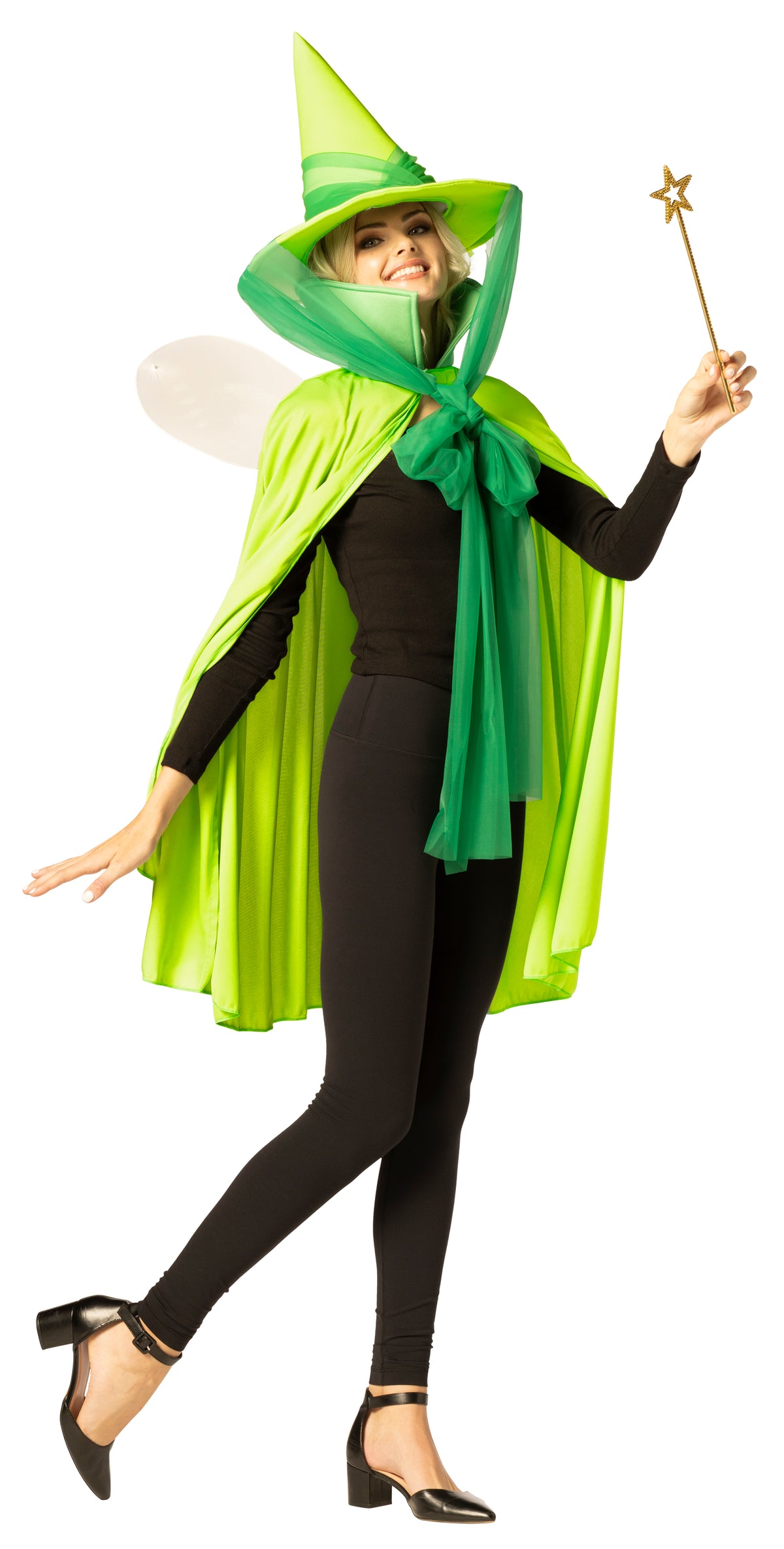 Fairy Godmother Hat, Cape, Wings & Wand, Green Costume, One Size Fits Most