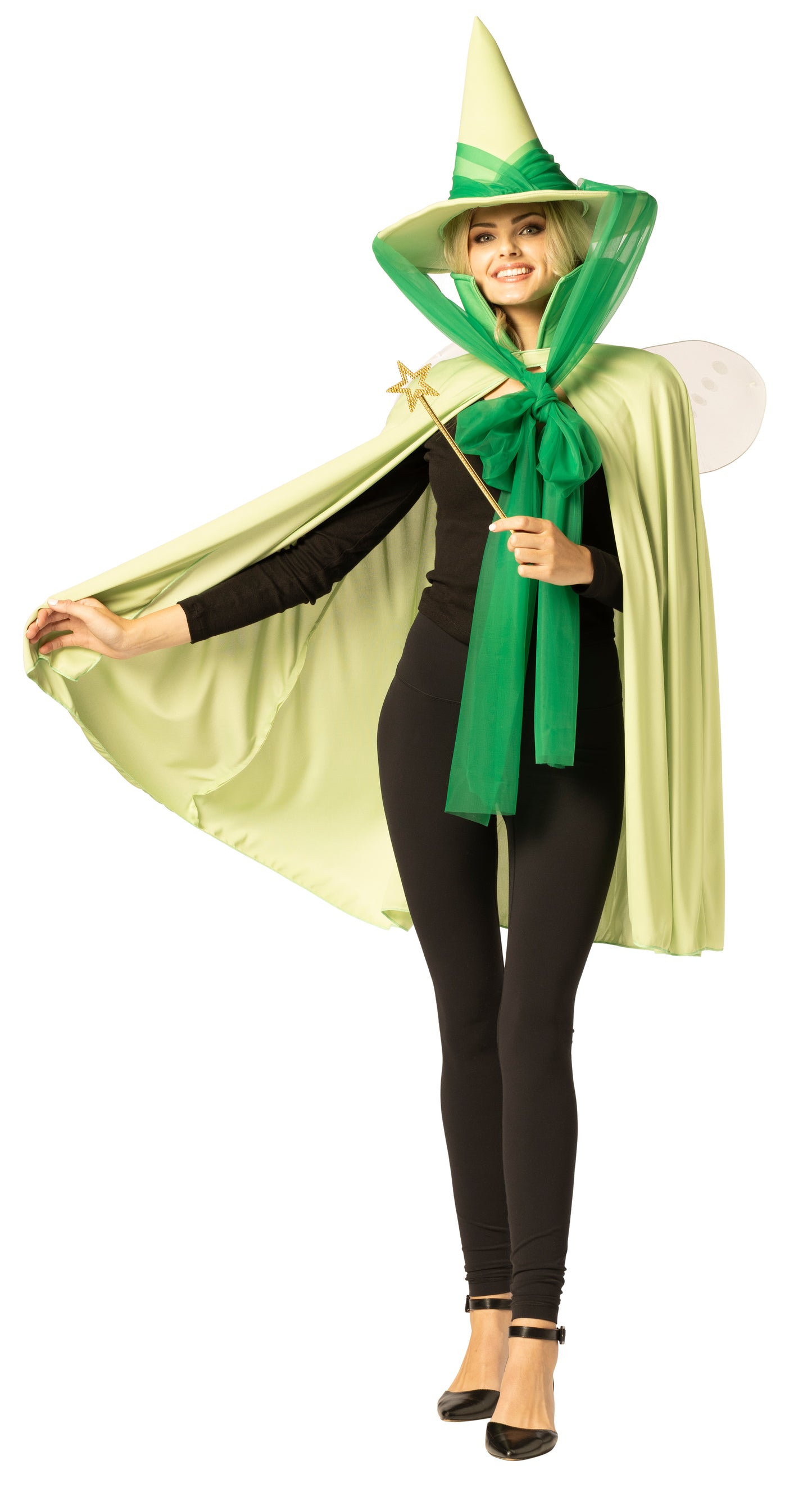 Fairy Godmother Hat, Cape, Wings & Wand, Green Costume, One Size Fits Most