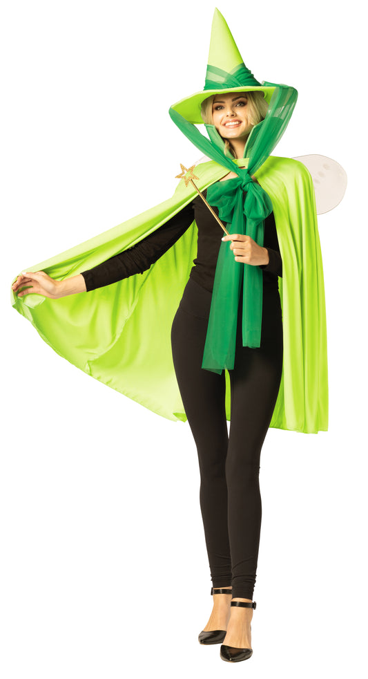 Fairy Godmother Hat, Cape, Wings & Wand, Green Costume, One Size Fits Most