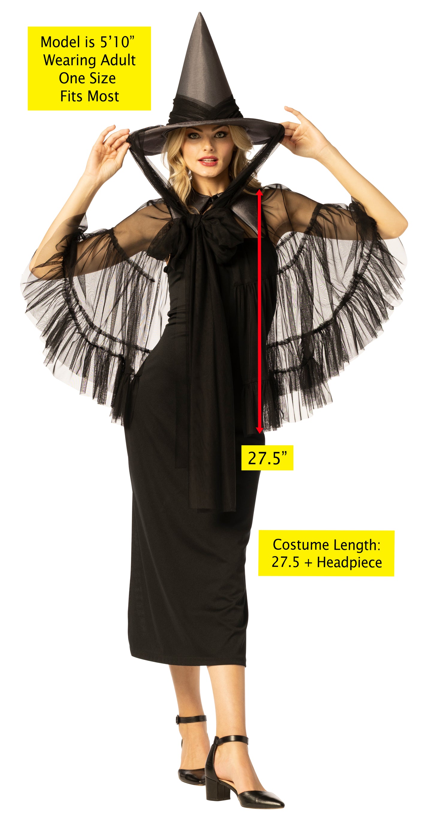 Witch Hat & Cape, Black Costume, One Size Fits Most