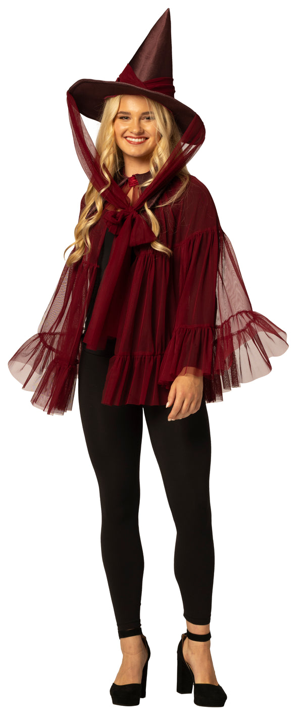 Witch Hat & Cape, Burgundy Costume, One Size Fits Most