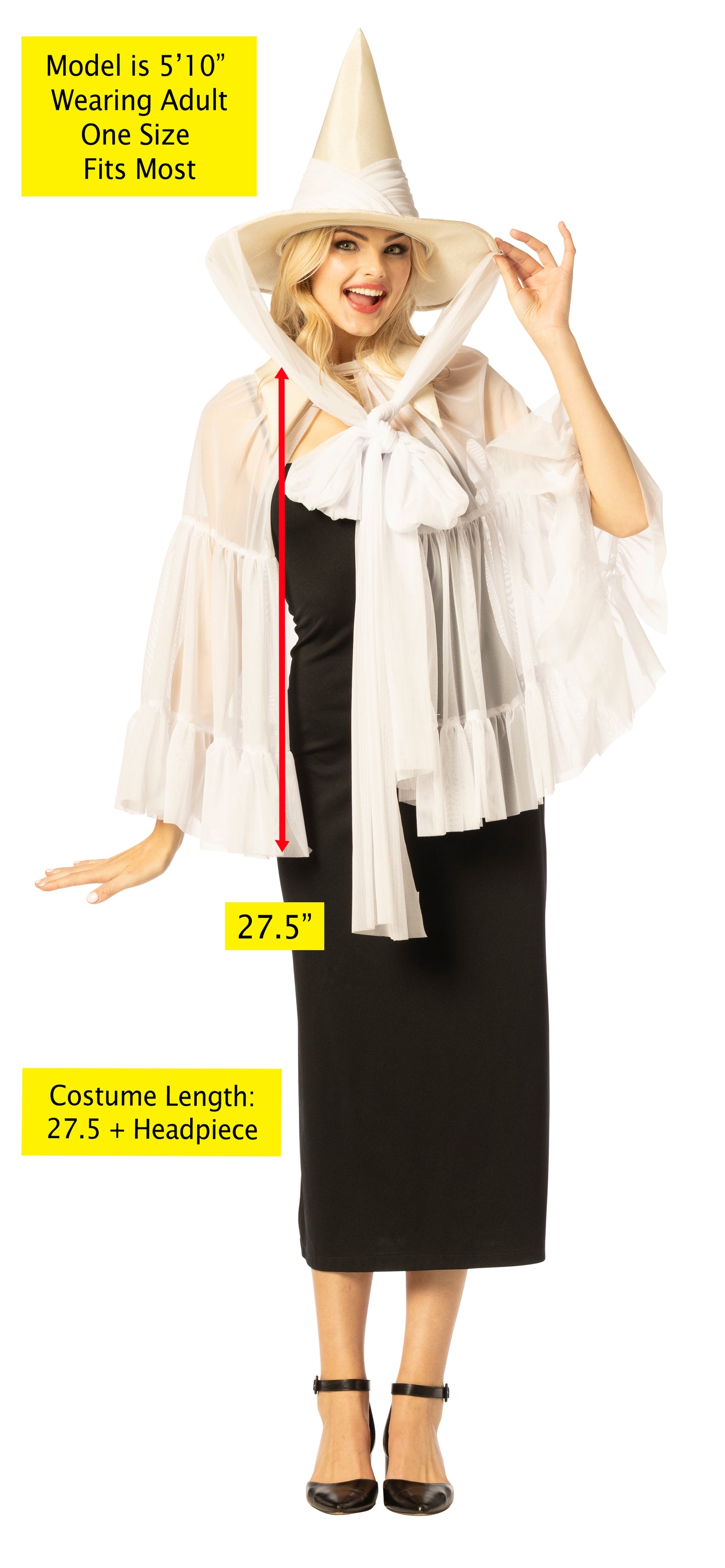 Witch Hat & Cape, White Costume,  One Size Fits Most