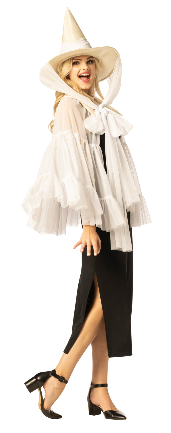 Witch Hat & Cape, White Costume,  One Size Fits Most