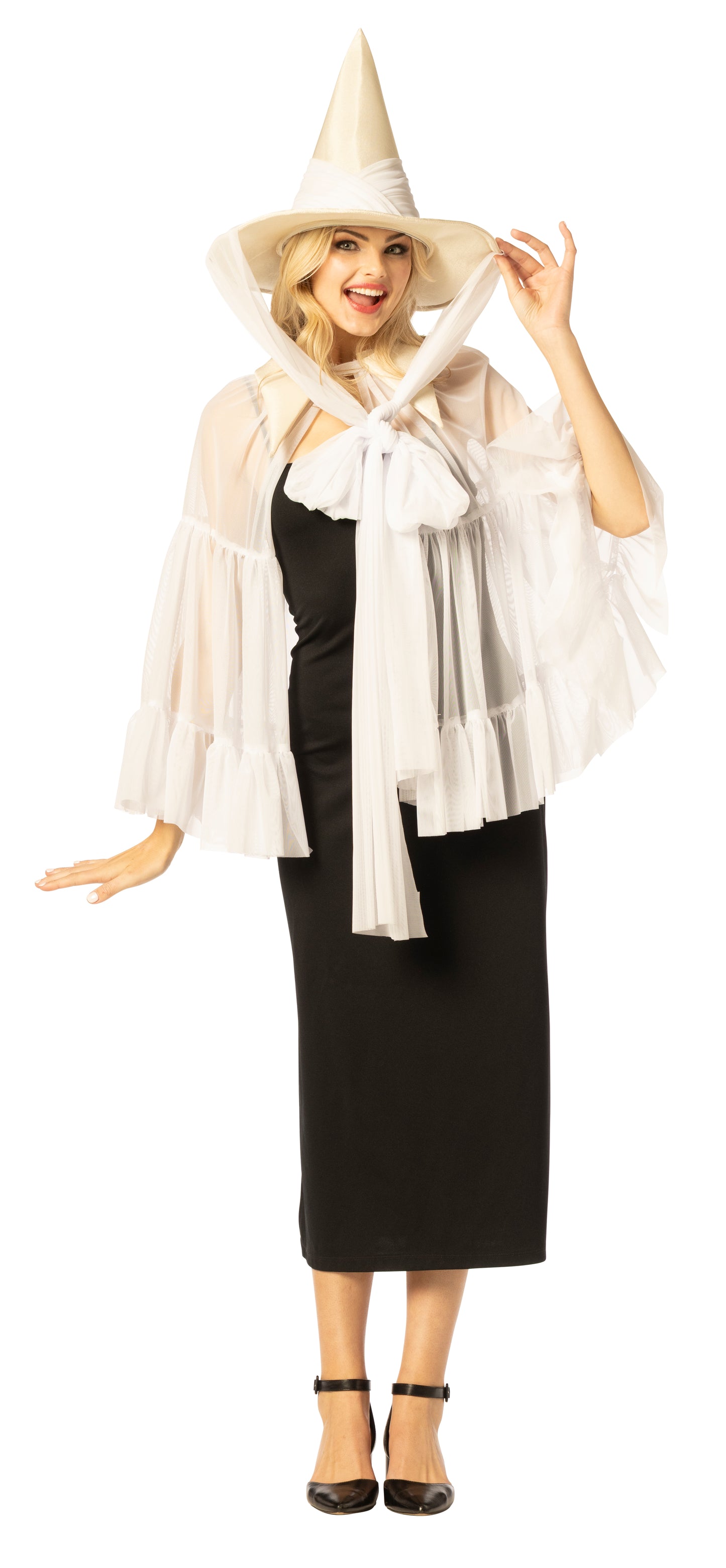 Witch Hat & Cape, White Costume,  One Size Fits Most