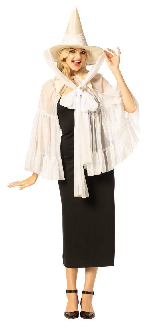 Witch Hat & Cape, White Costume,  One Size Fits Most