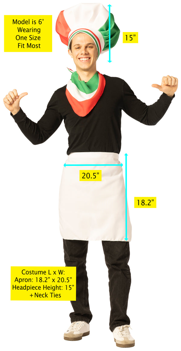 Chef Hat, Scarf & Apron, Italian Costume, One Size Fits Most