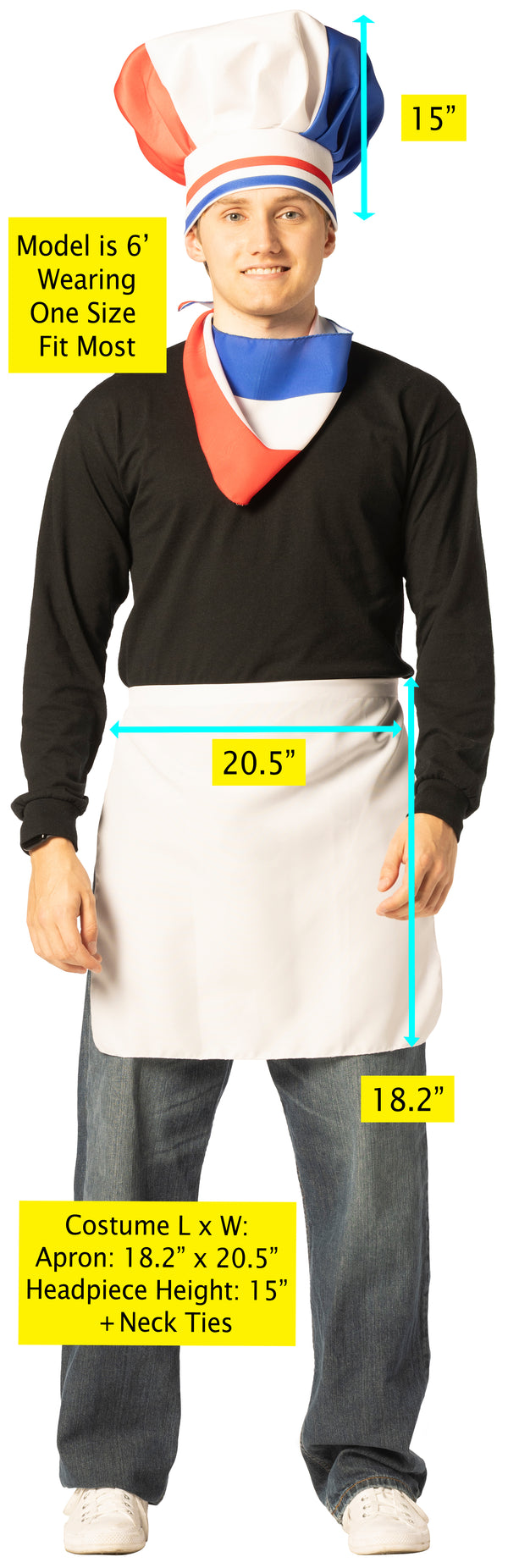 Chef Hat, Scarf & Apron, French Costume, One Size Fits Most