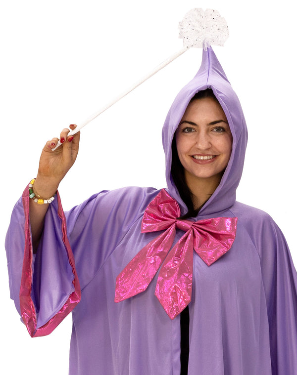 Fairy Godmother with Hooded Cape & Wand, Purple Costume, One Size Fits Most