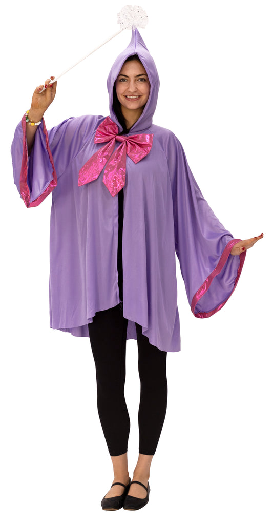 Fairy Godmother with Hooded Cape & Wand, Purple Costume, One Size Fits Most