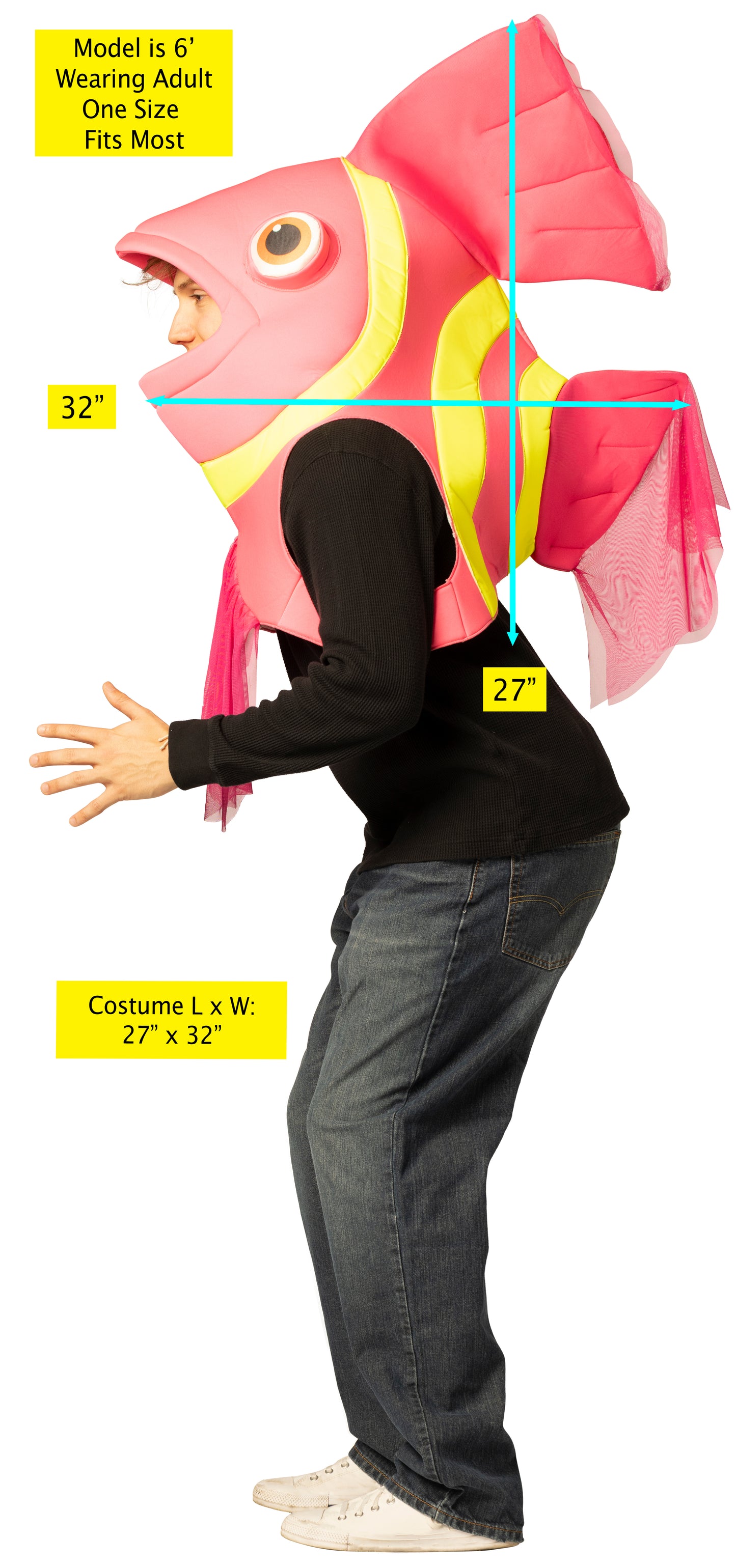 Glow in the Dark, Fish Pink Costume, One Size Fits Most
