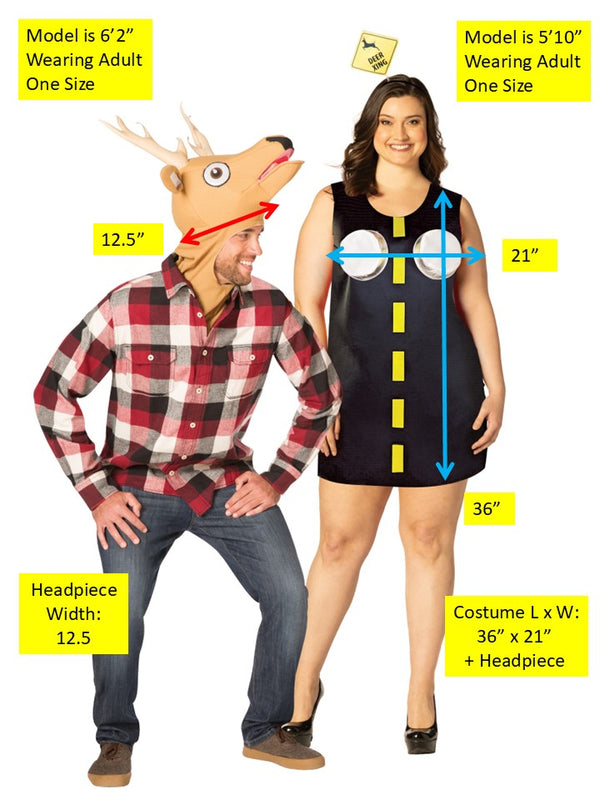 Deer in Headlights Couple Costume, Adult One Size & Women's Dress Size 14-16