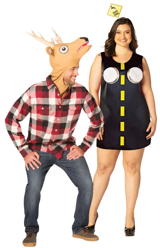 Deer in Headlights Couple Costume, Adult One Size & Women's Dress Size 14-16