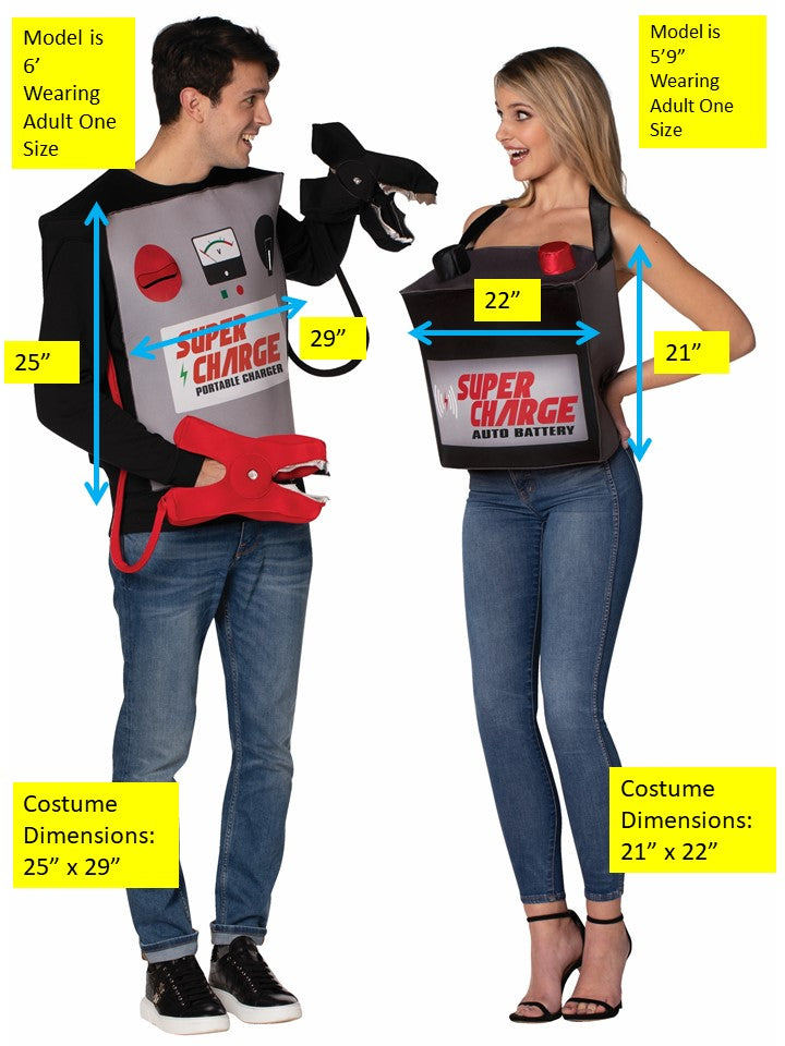 Battery & Jumper Cables Couples Halloween Costume, Adult One Size