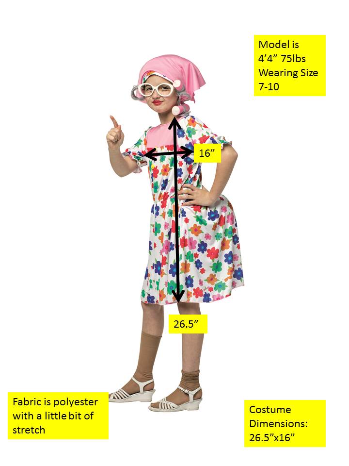 Girl's Granny Kids Costume, Various Child Sizes